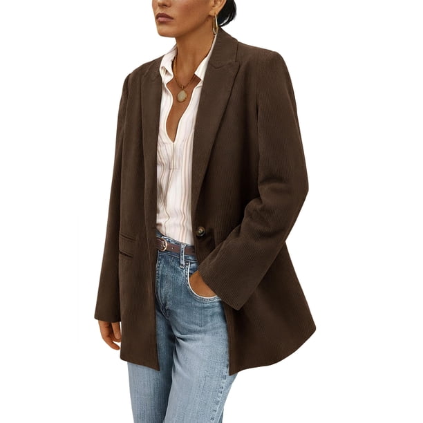 Blazer PRETTYGARDEN Mujer Chaqueta de Invierno de Pana Café XXL