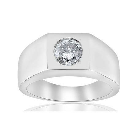 14k White Goldmans Ring - 1 ct Solitaire Diamond Mens Wedding Ring 14k White or Yellow Gold