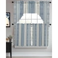 thumbnail image 3 of Blue Bohemia Stripes,Boho Vintage Flower Line Art Kitchen Curtains Swag Valance and Tier Curtains Set 24 Inch Length, Rod Pocket Drape Panels Pair Swag Curtains for Bathroom/Cafe/Window, 3 of 6