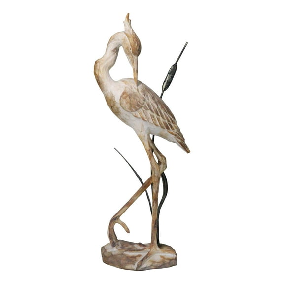 Nautical Marine Majestic Heron by Reed Distressed Faux Wood Finish Sculpture 19"