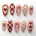 thumbnail image 1 of Presiona uñas GJJBQTT de San Valentín con forma de corazón rojo, 30 unidades con lazo, 1 of 7