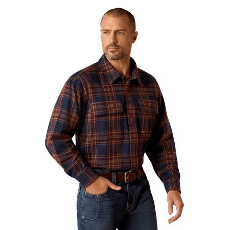 Ariat Rebar Heavy Flannel Long-Sleeve Work Shirt for Men - Navy/Malbec - XL