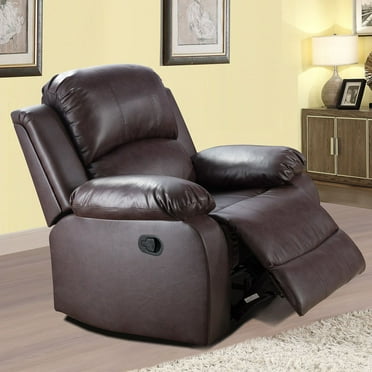 Hommoo Recycled Leather Recliner Chair, Living Room Chair Recliner Single Sofa with Overstuffed Arm and Back, Theater Lounge Seat for Home, Brown