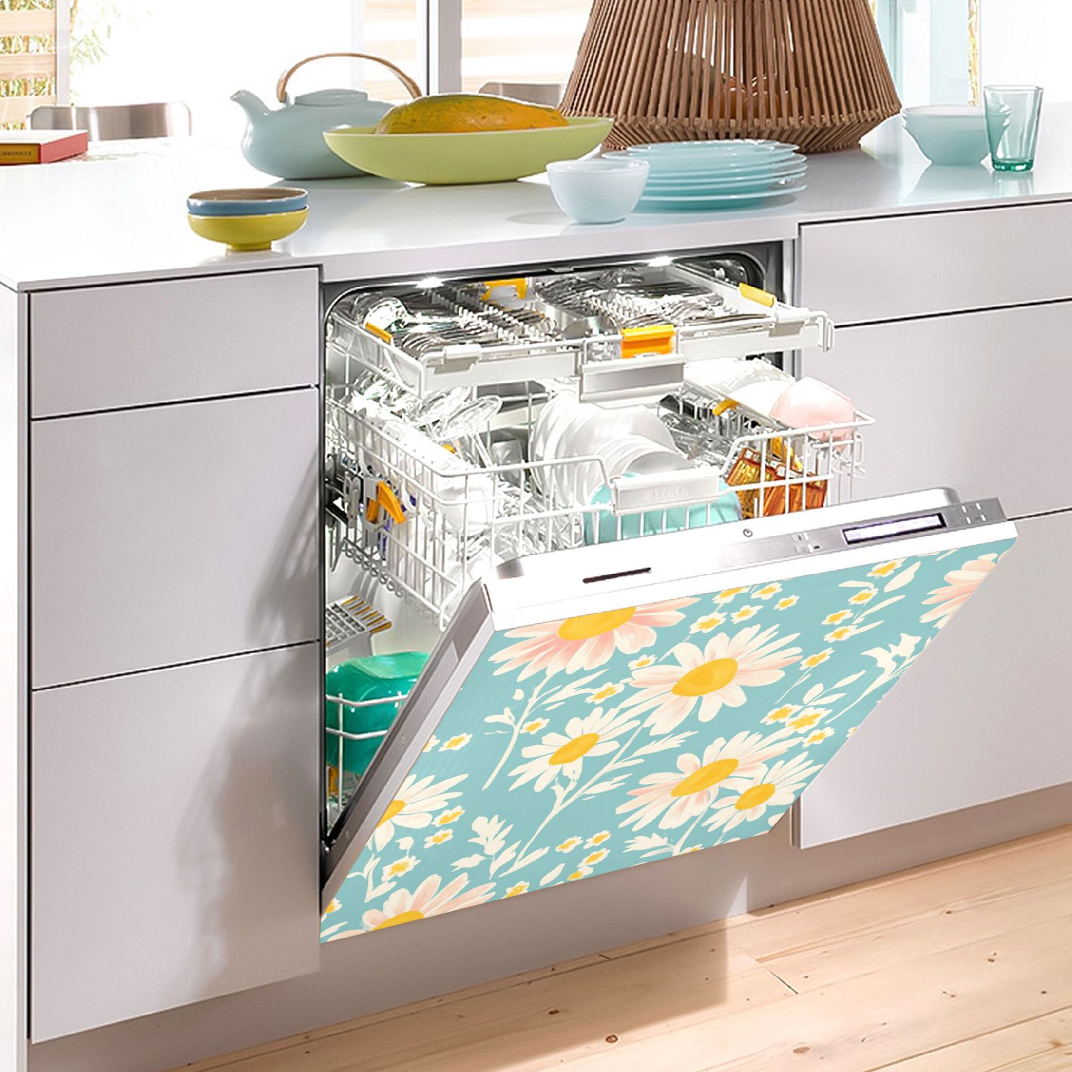 Dishwasher Magnetic Sticker 23x26 Inch Refrigerator Magnetic Sticker Washing Machine Magnetic Sticker Kitchen Panel Magnetic Sticker Home Decor Cool Cartoon Cute Flowers
