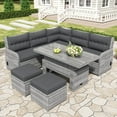 thumbnail image 2 of 6-Piece Outdoor Furniture Set Patio Rattan Furniture Set with an Adjustable Table, Recliners with Extendable Side Tables, and Two Ottomans for Patio, Lawn, Backyard, Pool (Grey), 2 of 12