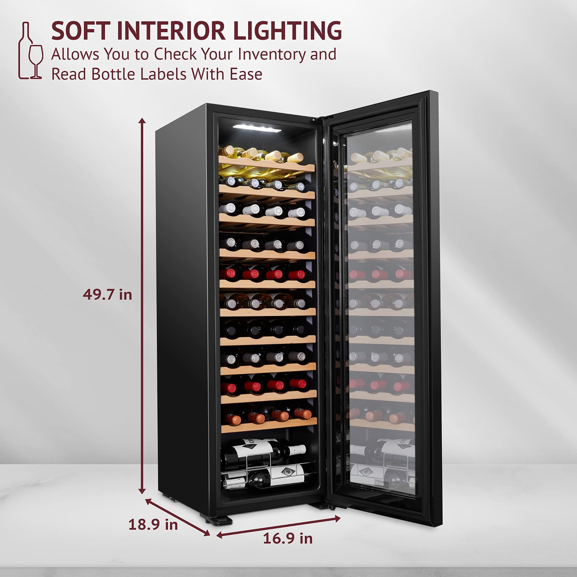 Schmecke 44 Bottle Compressor Wine Refrigerator, Large Freestanding Wine Cooler, Black