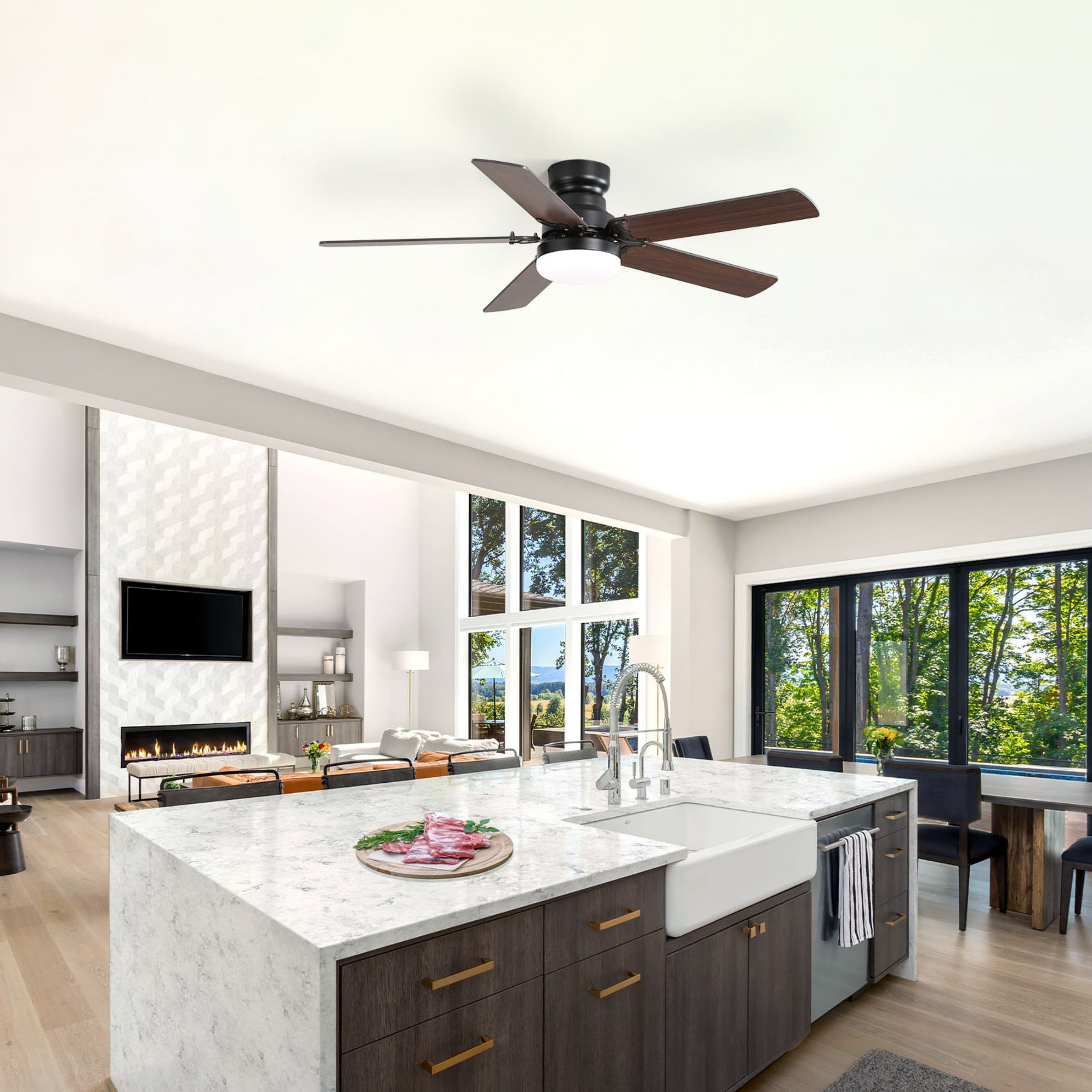 Sofucor 42 Inch Modern Ceiling Fan With LED Light 5 Blades Remote Control Reversible DC Motor Black For Bedroom