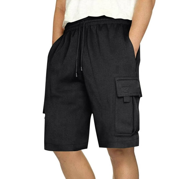Xyxonk Men's Camo Cargo Shorts Relaxed Fit Solid Color Short Running Outdoor Multi-Pocket Drawstring Below Knee Vintage Work Shorts Navy XL