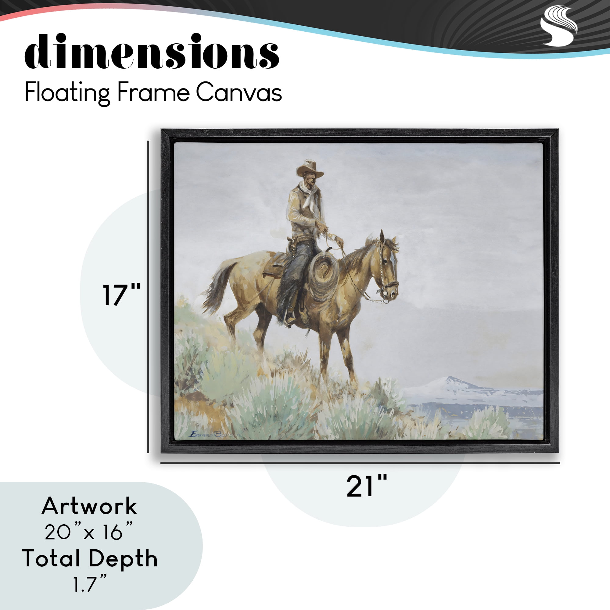 Stupell Industries Mounted Cowboy on Sagebrush Ridge Black Framed Floater Canvas Wall Art, design by Arlington Prints