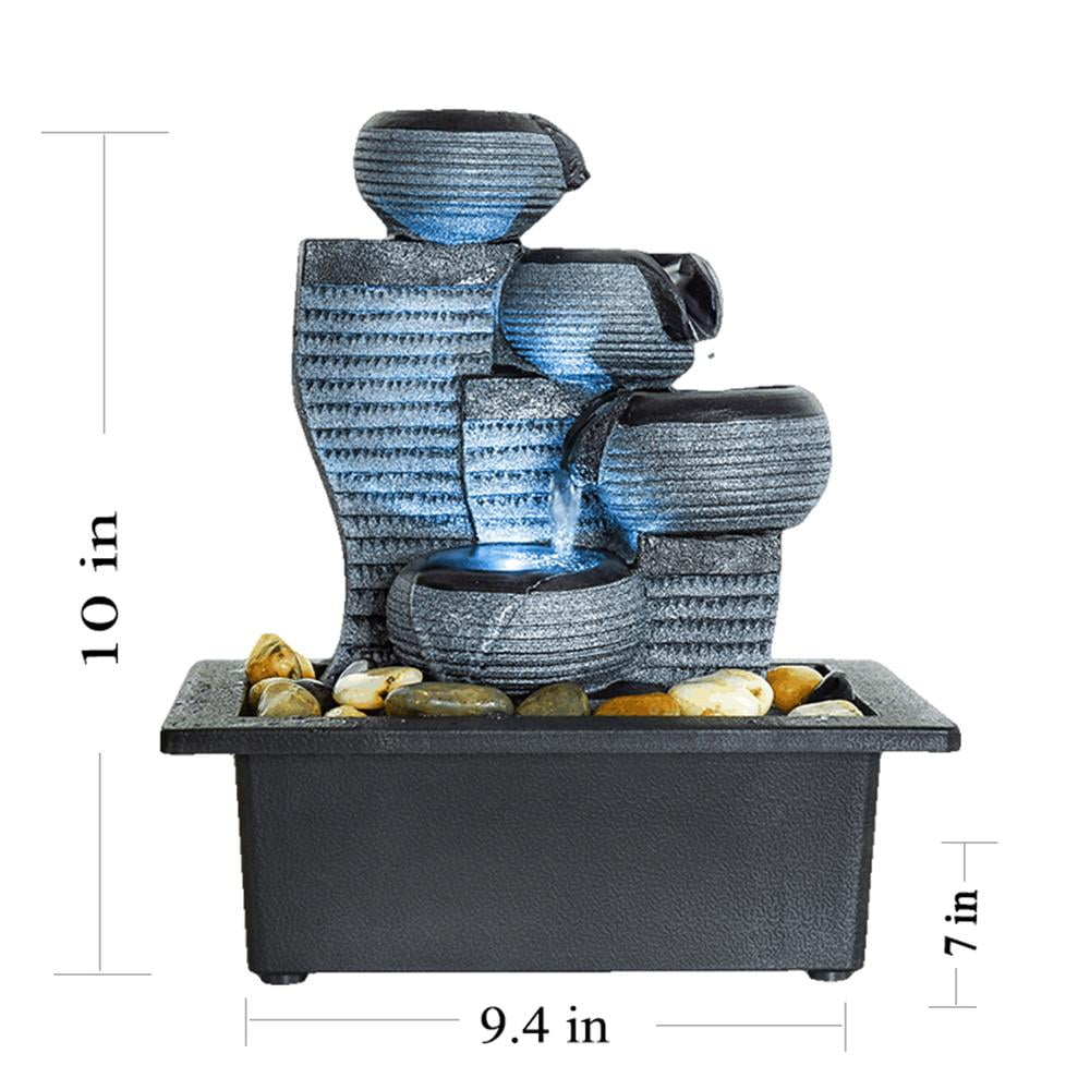 SunJet 4-Tier Desktop Water Fountain Submersible Pump Indoor Decoration 10 H-Right Portable Tabletop Decorative Waterfall Kit Zen Meditation Ambient Office Home Soothing Relaxation