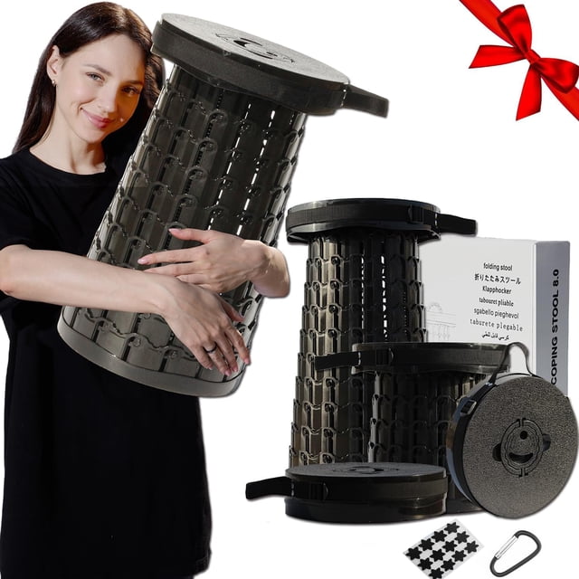 Taburete plegable portátil mejorado de 19,7 pulgadas con cojín, taburete plegable telescópico retráctil para adultos, resistente para acampar, resistente con capacidad de carga máxima de 1000 libras p