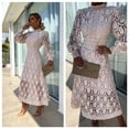 thumbnail image 3 of Elegante vestido de encaje francés para mujer, cuello alto ahuecado, Color sólido, manga larga, faldas de estilo británico, Verano, 3 of 5