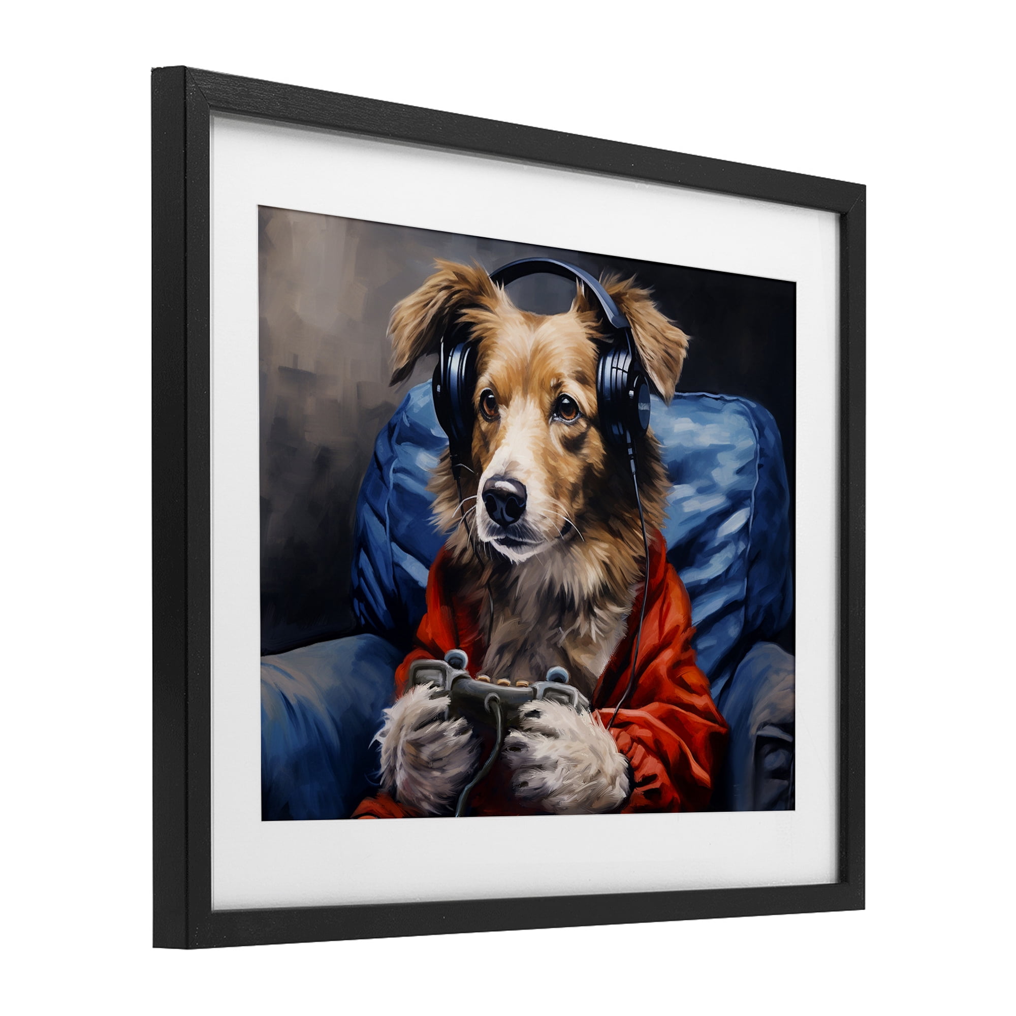Game Master Dog Black Framed Print Under Glass, design by Shawna Stewart