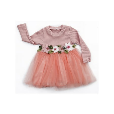 

Izhansean Toddler Infant Baby Girls Princess Dress Flower Long Sleeve Party Wedding Dress Pink 18-24 Months