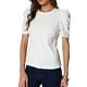 thumbnail image 4 of Blusa casual de verano para mujer con mangas cortas abullonadas y cuello redondo S blanca, 4 of 6
