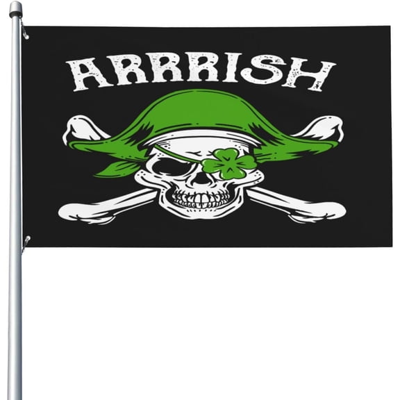 Arrrish St Patricks Day Irish Pirate Skull Shamrock Garden Flag Home House Flag Outdoor Indoor Decoration Flag 3x5 Feet