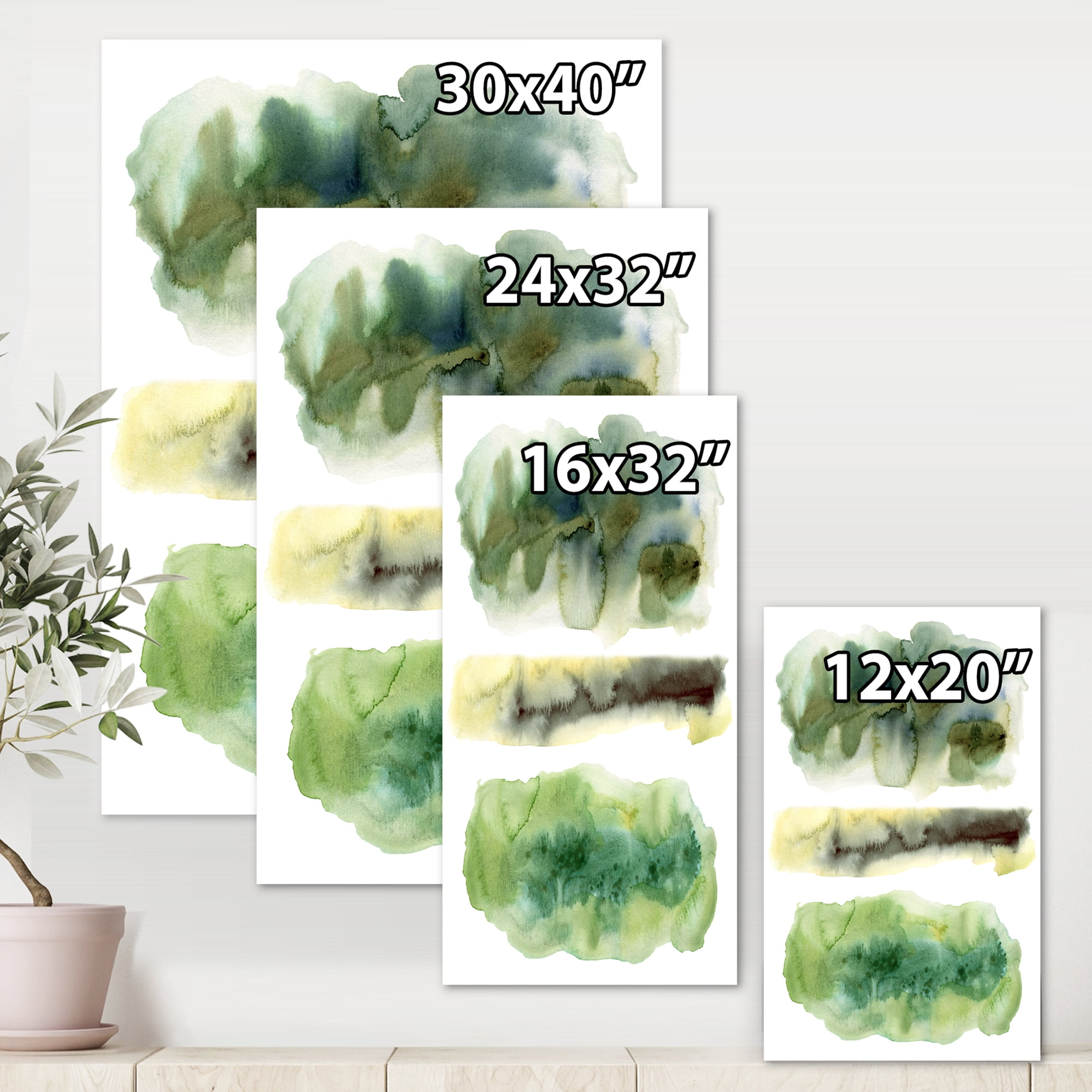 Designart ' Golden Green Abstract Clouds III ' Modern Canvas Wall Art Print