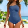 thumbnail image 2 of MNCEKFOD Womens Swimsuits One Shoulder Ribbed Scalloped Bathing Suit Cutout Full Coverage Swim Suit Summer Vcation Swimwear Blue M, 2 of 5