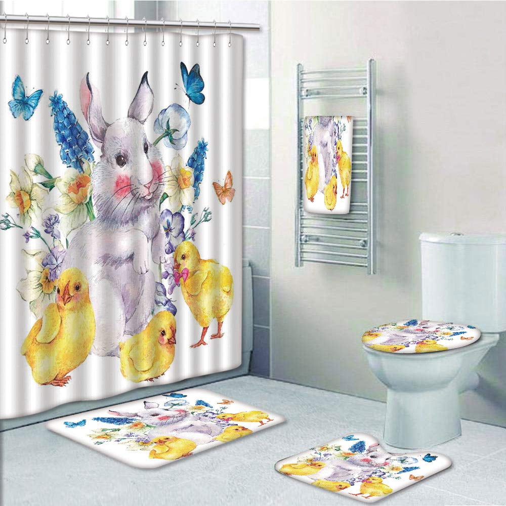 PRTAU Cartoon Vintage Easter With Happy Cute Bunny Chickens Flowers