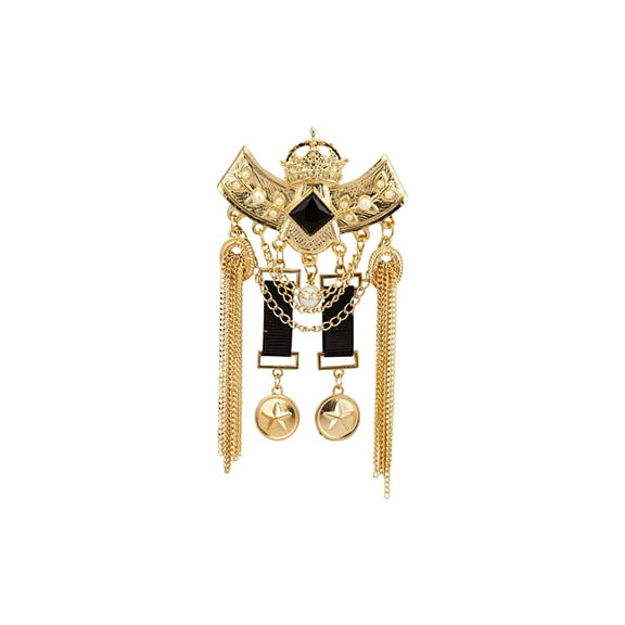 Knighthood Gold Crown Black Stone Honorary Stars and Hanging Chain Detailing Brooch