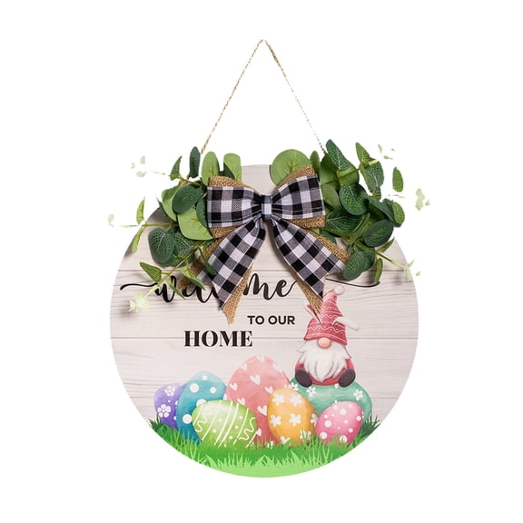 YingYouFu Easter Door Hanger, Wooden Welcome Sign with Green Plants, Handcrafted Farmhouse Wall Decoration for Front Door, Indoor Outdoor Festival Home Decor, Beige
