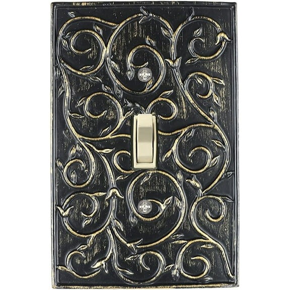 Meriville French Scroll 1 Toggle Wallplate, Single Switch Electrical Cover Plate, Pompeii Gold