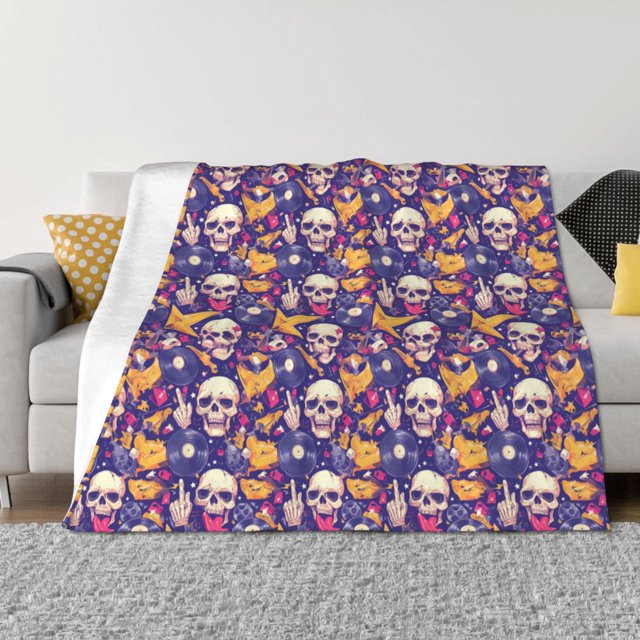 Balery rock Skull record Manta de Franela con Dibujo, Lujo Ultra Suave y Cálido, Antipelusa y Resistente a las Arrugas para Cama, Sofá, Camping -80"x60"