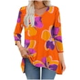 thumbnail image 2 of wdsxpo Women's 3/4 Sleeve Shirts Trendy Printed Lightweight V Neck High-Low Hem Tunic Shirts Casual Fall Fashion Blouses Outfits, 2 of 6