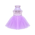 thumbnail image 3 of YiZYiF Girls Shiny Sequins Mesh Splice Leotard Dance Dress Gymnastic Ballet Dancewear Lavender 5-6, 3 of 7