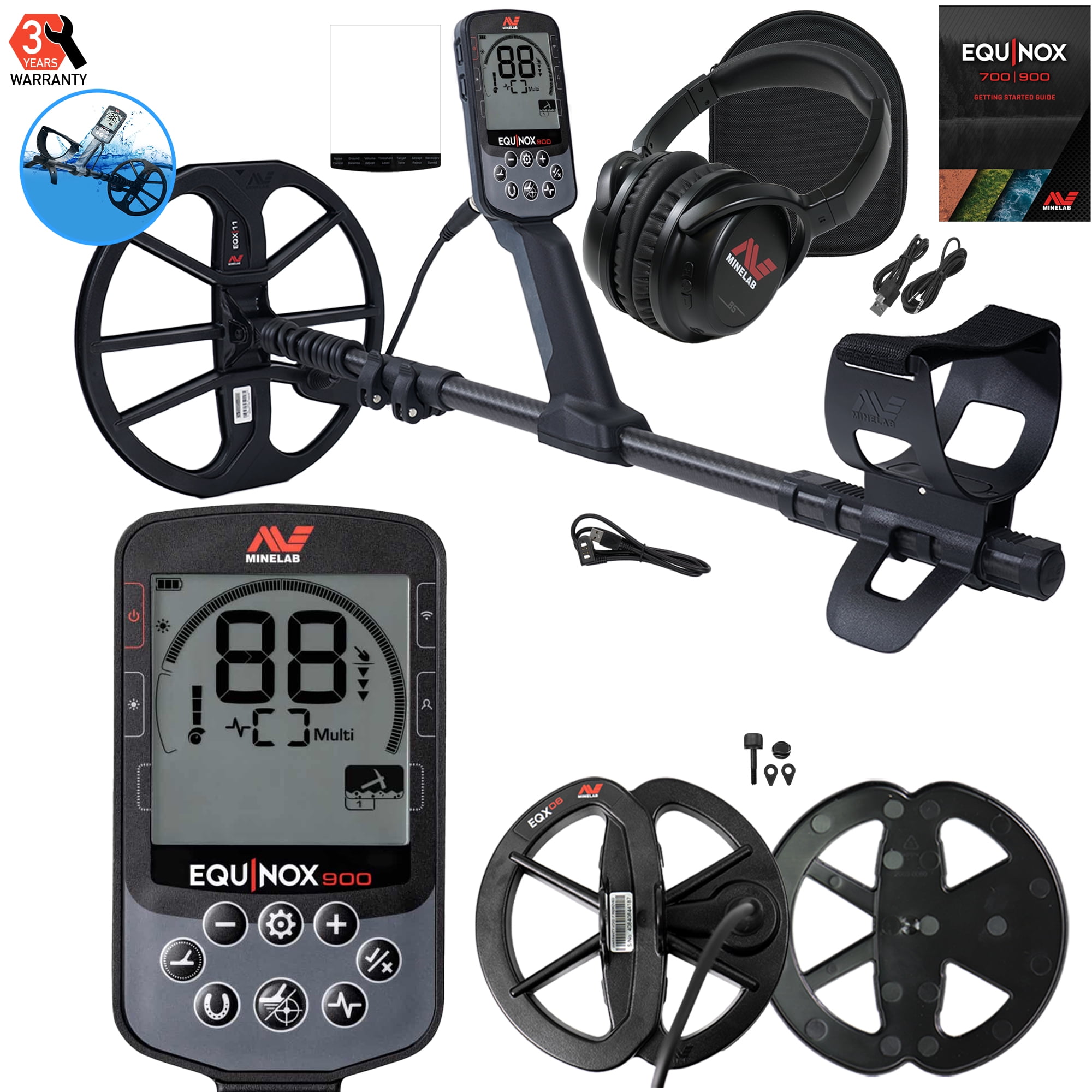 Minelab EQUINOX 900 Multi-IQ Metal Detector with 11" and 6" Coils and Pro-Find 40 Pinpointer