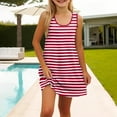 thumbnail image 3 of LTTVQM Girls Dresses Casual Sleeveless Sundresses Vacation Striped Tank Dress Basic Round Neck Midi Dress with Pockets Hot Pink 5-6, 3 of 7