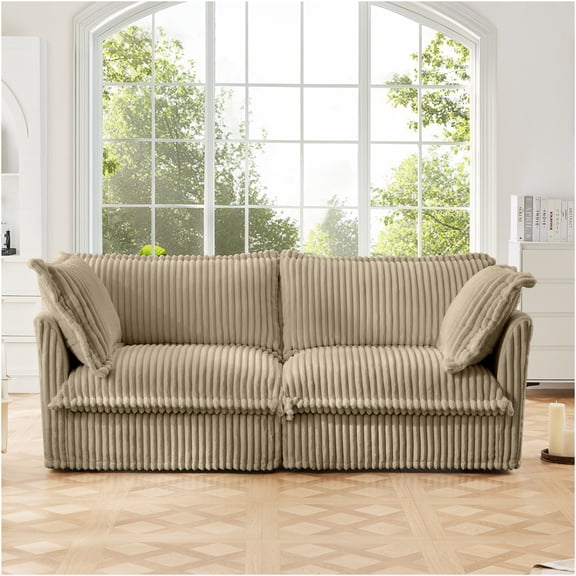 JERFIT 2-Seater Corduroy Sofa with Removable Cover, Deep Seat Couch for Small Spaces, Modern Apartment Living Room Camel Loveseat