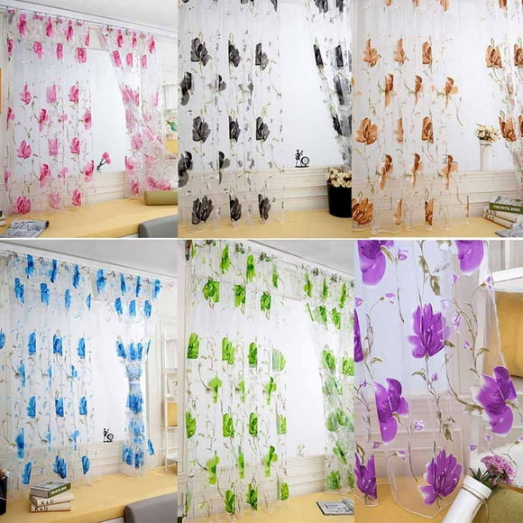 LINMOUA 1 PCS Window Screen Vines Leaves Tulle Door Window Curtain Drape Panel Sheer Scarf Valances