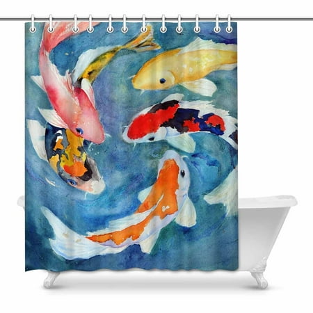 MKHERT Watercolor Oriental Colorful Koi Goldfish Decor Waterproof Polyester Fabric Shower Curtain Bathroom Sets 60x72 (Best Kodi For Windows 7)