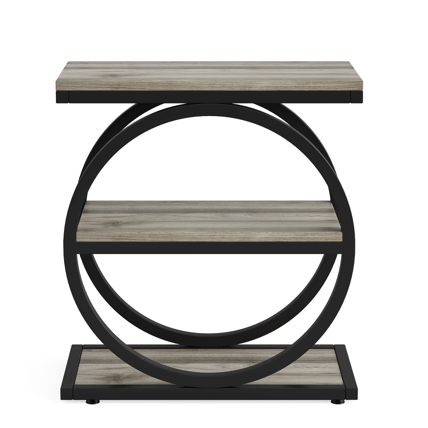 MAYEERTY 3-Tier Industrial End Table, Round Thick Metal Frame E1 MDF Storage Side Table, Multi-Purpose Sofa Nightstand for Indoor Outdoor