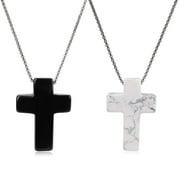 COAI JEWELRY COAI Religious Jewelry Howlite Obsidian Stone Yin Yang Cross Couples Pendant Necklaces