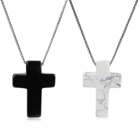 COAI Religious Jewelry Howlite Obsidian Stone Yin Yang Cross Couples Pendant Necklaces