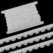 2.7~3 Yards Polyester Lace Trim Flower Lace Ribbon with Imitation Pearl Beads White 1-1/4 inch(31mm)