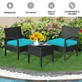 thumbnail image 4 of Gymax 3PCS Patio Rattan Conversation Furniture Set Outdoor Yard w/ Turquoise Cushions, 4 of 10
