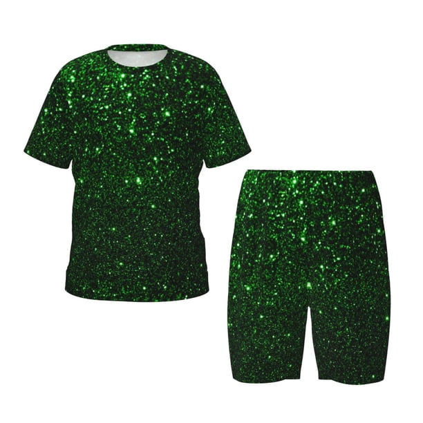 Balery Green Sparkling Conjunto de Pijama Infantil de Manga Corta con Estampado – Ropa de Dormir de Algodón Suave-3X-Large