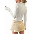 thumbnail image 3 of Women'S Long Sleeve Shirt Lapel V-Neck Slim Fit Ribbed Knit Fashion Skinny White M, 3 of 7
