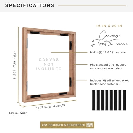 MCS Canvas Float Frames 16x20 Frame, Black Frame for Finished Canvases, Vertical & Horizontal Wall Hanging Large Frame with Adhesive for Canvas Paintings (1-Pack)