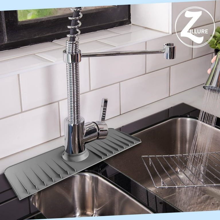 Kitchen Sink Storage Tray,Silicone Sink Faucet Mat Self-Draining