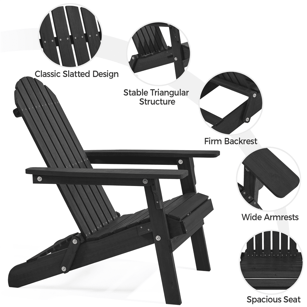 Renwick Foldable Adirondack Chair for Backyard Patio Poolside, Black