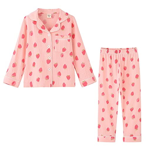 ACESTAR Toddler Kids Pajamas Set Classic Girls Boys Button Down Pjs Set 100 Cotton Long Sleeve Sleepwear 2 Piece Lounge Set