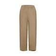 thumbnail image 2 of Plus Size Pants Women's Casual Summer Elastic High Waist Linen Straight Leg Wide Leg Cropped Design, 2 of 7