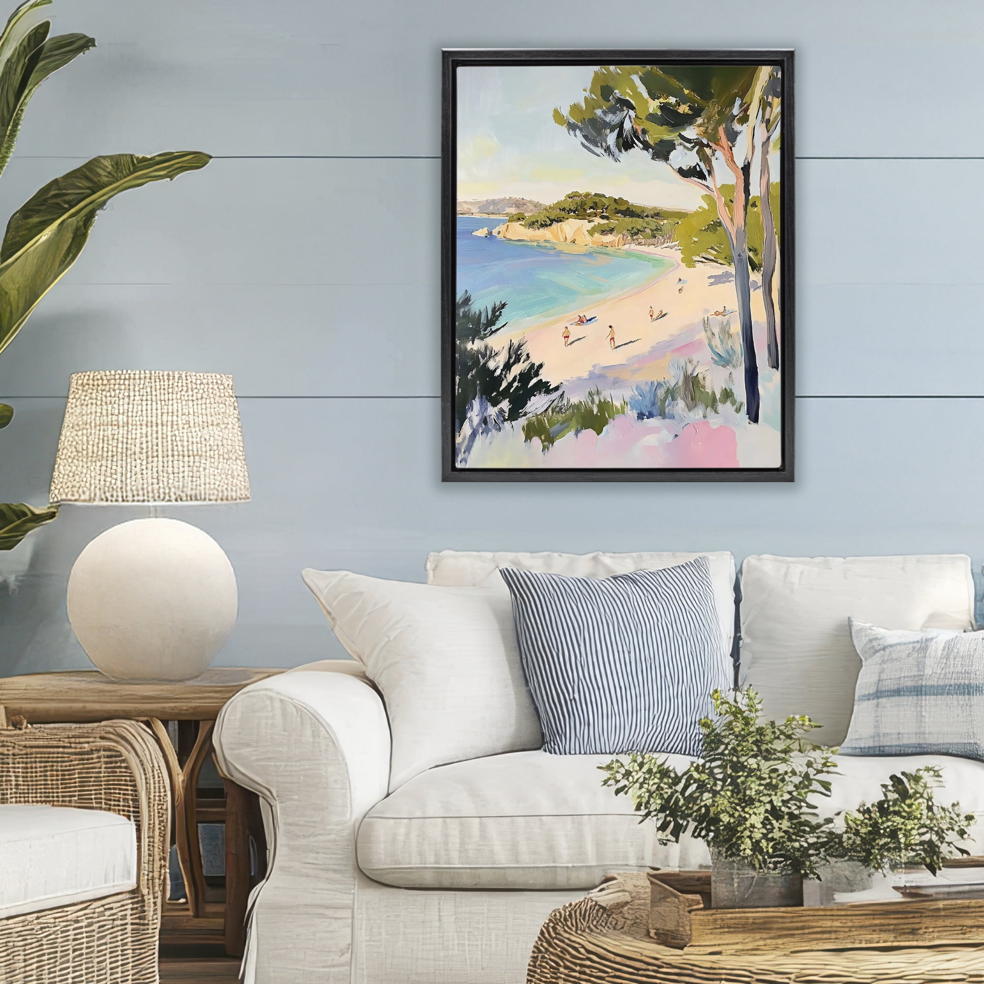 Stupell Industries Amalfi Coast Beach Escape Black Framed Floater Canvas Wall Art, design by The Prints Vibe