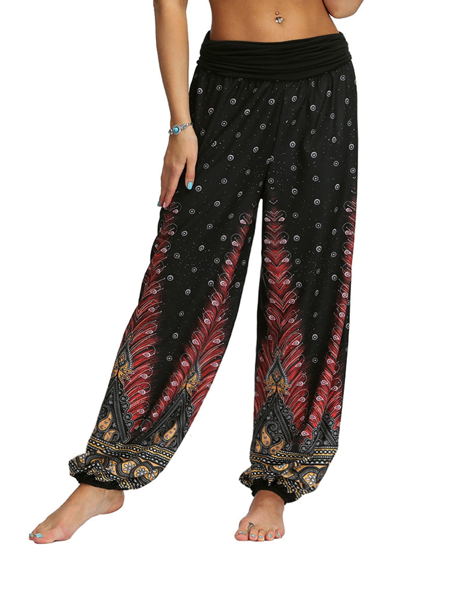 MAWCLOS Women Floral Harem Pants Cotton Baggy Yoga Afghani Genie Indian ...