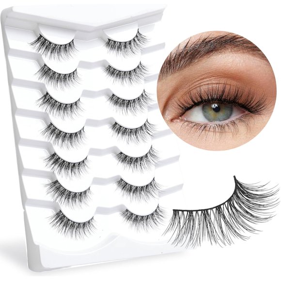 AIR-Eyelashes Mink Fluffy Eyelashes Natural Look False Lashes Wispy Natural Lashes Volume Lashes Cat Eye Lashes 7 Pairs D12