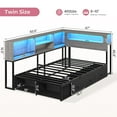 thumbnail image 2 of Afuhokles Twin Daybed, Corner Bed Frame with Bookcase Storage and LED Light Headboard, Charging Station, Gray, 2 of 9